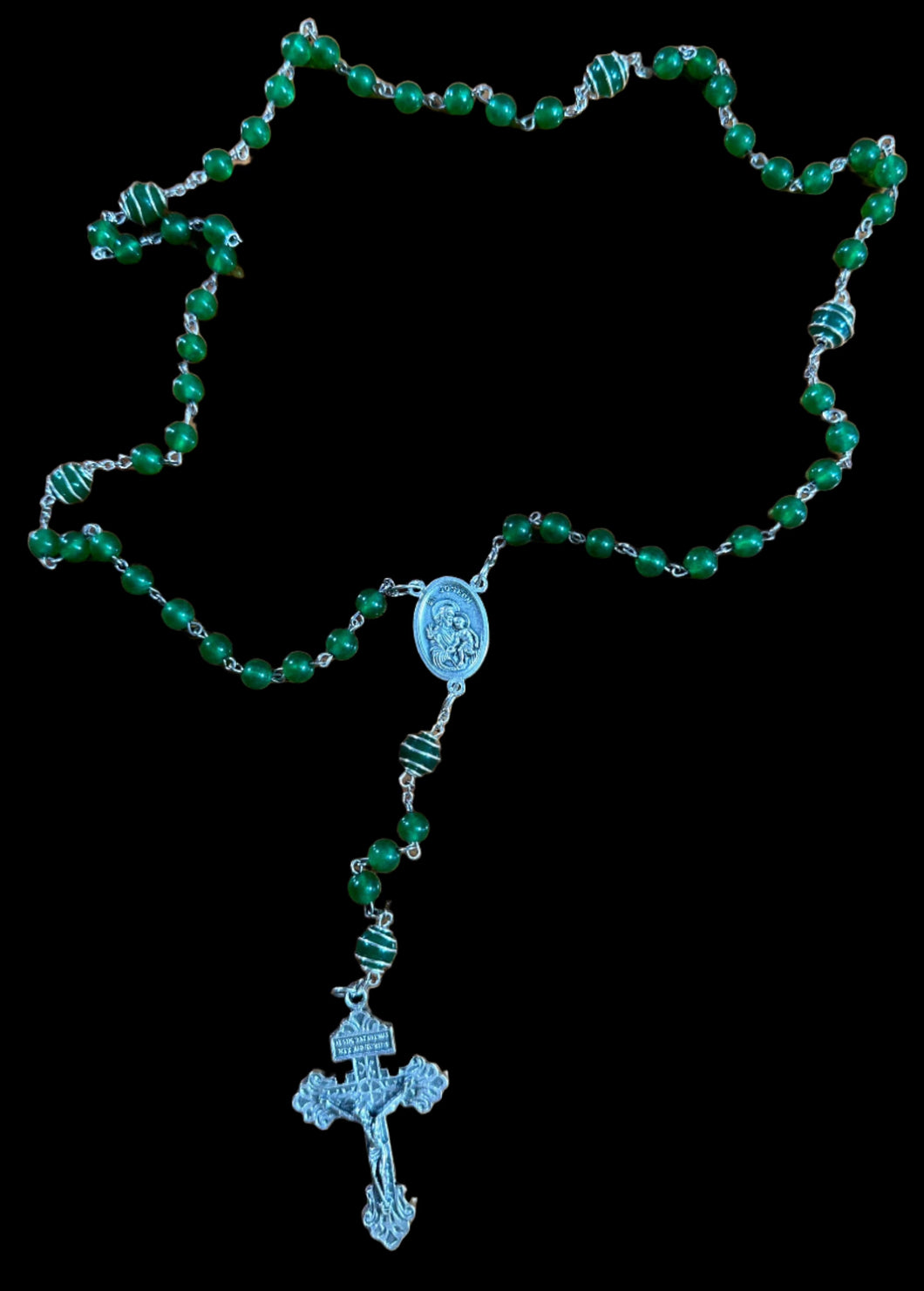 Dominican Rosary Green Jade w St. Joseph Centerpiece