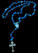 Load image into Gallery viewer, St. Peregrine Rosary w Matte Blue Striped Agate
