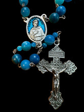 Load image into Gallery viewer, St. Peregrine Rosary w Matte Blue Striped Agate
