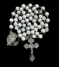 Load image into Gallery viewer, St. Dymphna Centerpiece with 8mm White Howlite Ave Maria Beads &amp; St. Benedict Pater Noster Beads
