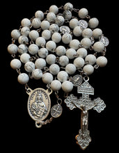 Load image into Gallery viewer, St. Dymphna Centerpiece with 8mm White Howlite Ave Maria Beads &amp; St. Benedict Pater Noster Beads
