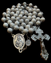 Load image into Gallery viewer, St. Dymphna Centerpiece with 8mm White Howlite Ave Maria Beads &amp; St. Benedict Pater Noster Beads
