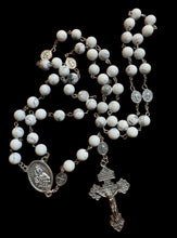 Load image into Gallery viewer, St. Dymphna Centerpiece with 8mm White Howlite Ave Maria Beads &amp; St. Benedict Pater Noster Beads
