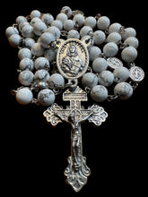 Load image into Gallery viewer, St. Dymphna Centerpiece with 8mm White Howlite Ave Maria Beads &amp; St. Benedict Pater Noster Beads
