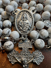 Load image into Gallery viewer, St. Dymphna Centerpiece with 8mm White Howlite Ave Maria Beads &amp; St. Benedict Pater Noster Beads
