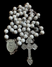 Load image into Gallery viewer, St. Dymphna Centerpiece with 8mm White Howlite Ave Maria Beads &amp; St. Benedict Pater Noster Beads
