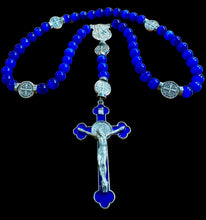 Load image into Gallery viewer, St Benedict Glass Royal Blue Faceted Round 10mm w St Michael Police Shield Centerpiece
