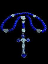 Load image into Gallery viewer, St Benedict Glass Royal Blue Faceted Round 10mm w St Michael Police Shield Centerpiece
