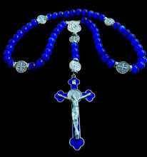 Load image into Gallery viewer, St Benedict Glass Royal Blue Faceted Round 10mm w St Michael Police Shield Centerpiece
