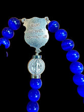 Load image into Gallery viewer, St Benedict Glass Royal Blue Faceted Round 10mm w St Michael Police Shield Centerpiece
