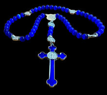 Load image into Gallery viewer, St Benedict Glass Royal Blue Faceted Round 10mm w St Michael Police Shield Centerpiece
