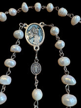 Load image into Gallery viewer, Guardian Angel Centerpiece with Large Fresh Water Pearls and St. Benedict Crucifix
