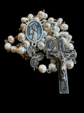 Load image into Gallery viewer, Guardian Angel Centerpiece with Large Fresh Water Pearls and St. Benedict Crucifix
