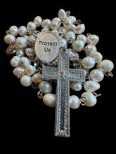 Load image into Gallery viewer, Guardian Angel Centerpiece with Large Fresh Water Pearls and St. Benedict Crucifix
