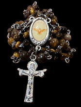 Load image into Gallery viewer, 12 Stars Crown Blessed Mother Centerpiece 4mm Tiger Eye with Trinity Crucifix
