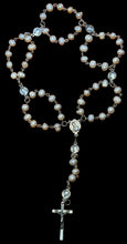 Load image into Gallery viewer, Medium Size Fresh Water Pearls Ave Maria Beads, No. Sra. de Fatima &amp; Divine Mercy Jesus Pater Noster Beads with No. Sra. de Fatima &amp; Divine Mercy Jesus Centerpiece
