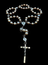 Load image into Gallery viewer, Medium Size Fresh Water Pearls Ave Maria Beads, No. Sra. de Fatima &amp; Divine Mercy Jesus Pater Noster Beads with No. Sra. de Fatima &amp; Divine Mercy Jesus Centerpiece
