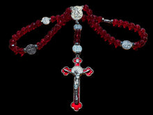 Load image into Gallery viewer, St Benedict Glass Red Faceted Round 10mm Beads with St. Michael Police Shield Centerpiece
