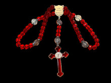 Load image into Gallery viewer, St Benedict Glass Red Faceted Round 10mm Beads with St. Michael Police Shield Centerpiece
