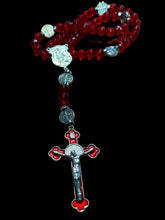 Load image into Gallery viewer, St Benedict Glass Red Faceted Round 10mm Beads with St. Michael Police Shield Centerpiece
