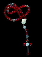 Load image into Gallery viewer, St Benedict Glass Red Faceted Round 10mm Beads with St. Michael Police Shield Centerpiece
