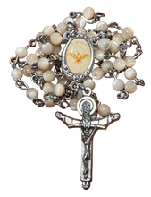 Load image into Gallery viewer, 12 Stars Crown Blessed Mother Centerpiece with Bone White Mother of Pearl 4mm Beads &amp; Trinity Crucifix
