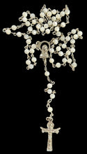 Load image into Gallery viewer, 12 Stars Crown Blessed Mother Centerpiece with Natural White Mother of Pearl 4mm Beads &amp; Trinity Crucifix
