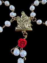 Load image into Gallery viewer, Crown of Pearls for Sorrowful Mother with Pieta Centerpiece and Calvary Crucifix GOLD TONE
