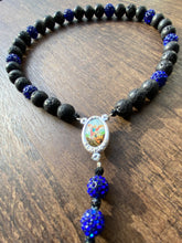 Load image into Gallery viewer, St. Michael Chaplet 10mm Black Lava and Royal Blue Rhinestone Beads with Color Enamel Centerpiece w/Regular St. Michael Medal
