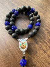 Load image into Gallery viewer, St. Michael Chaplet 10mm Black Lava and Royal Blue Rhinestone Beads with Color Enamel Centerpiece w/Regular St. Michael Medal
